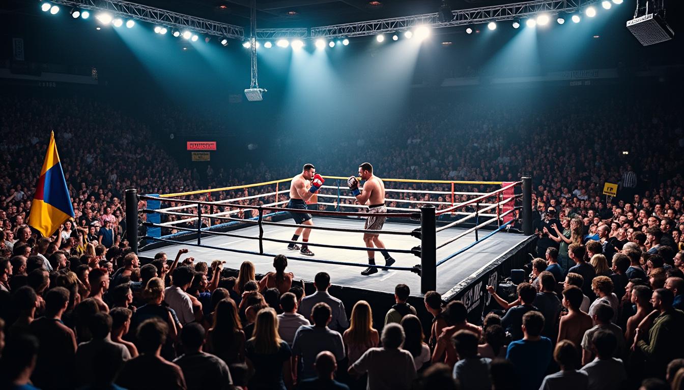 plongez dans l'excitation d'un gala de boxe captivant où l'ambiance électrisante et la passion des combattants vous tiendront en haleine toute la soirée.