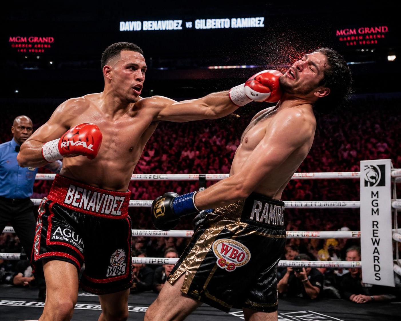 benavidez sacrée champion dans une troisième catégorie de poids après un ko spectaculaire contre ramirez. revivez ce moment historique de la boxe.