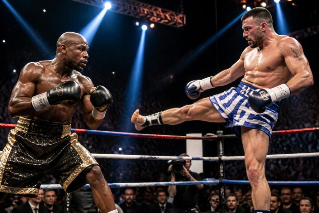 découvrez le défi inédit entre floyd mayweather, ex-champion du monde de boxe, et mike zam, star grecque du kick-boxing, pour un combat exceptionnel mêlant puissance et technique.