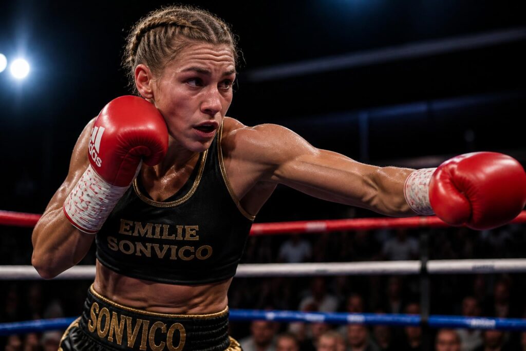 suivez le parcours d'emilie sonvico, championne de boxe iba, qui vise un nouveau titre mondial sur son propre ring dans une quête passionnante de gloire.