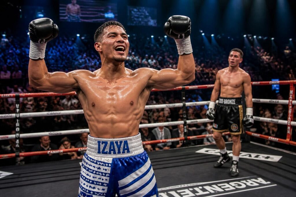 izaya gaucher du morbihan s'impose brillamment à argenteuil en battant un médaillé de bronze lors d'un combat de boxe intense.