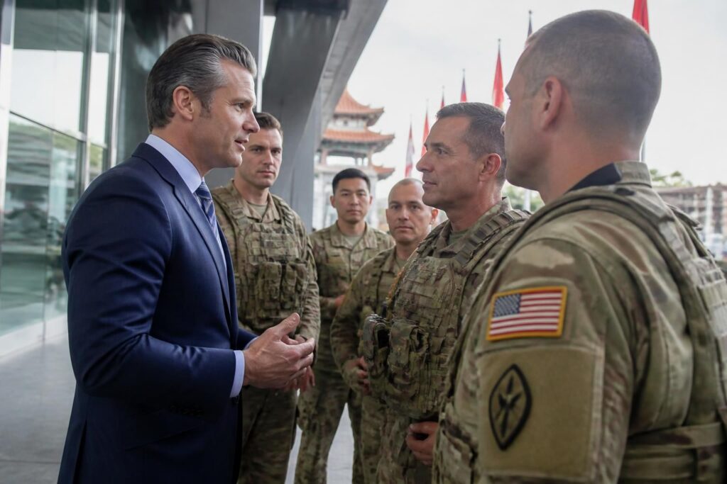 hegseth discute avec des soldats américains avant le sommet asiatique sur la sécurité, abordant des enjeux clés de défense et coopération régionale.