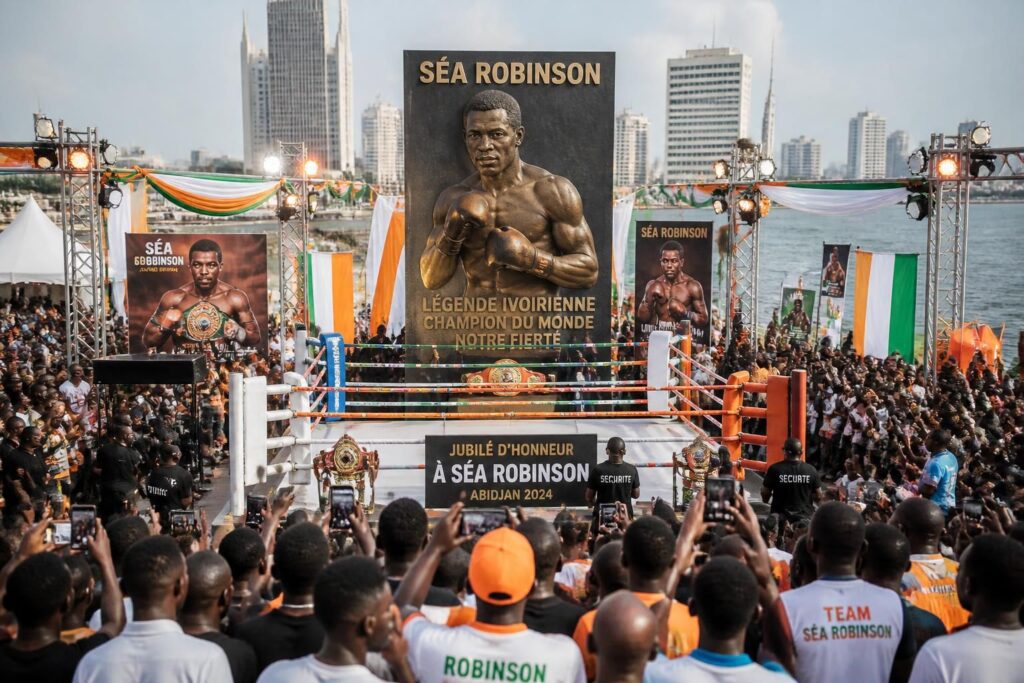 découvrez le jubilé grandiose organisé à abidjan en hommage à la star ivoirienne de la boxe, séa robinson, célébrant sa carrière et ses exploits sportifs.