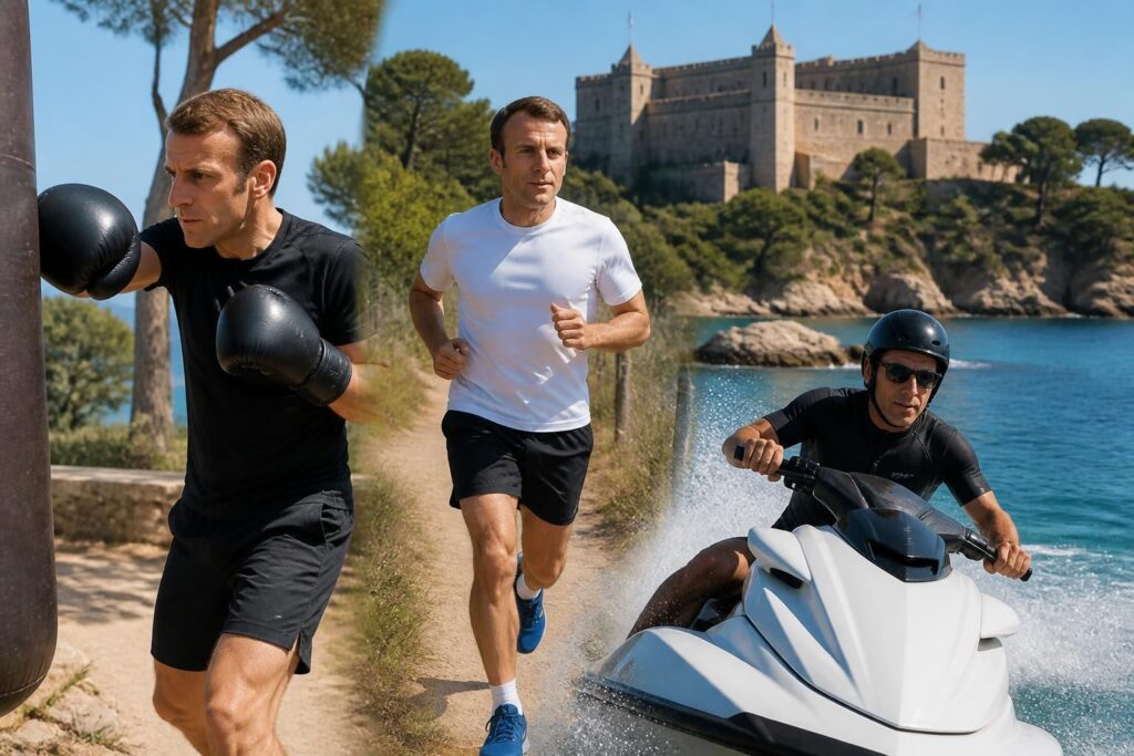 découvrez les vacances sportives d'emmanuel macron à brégançon, mêlant boxe, course à pied et jet-ski pour un séjour dynamique et énergique.